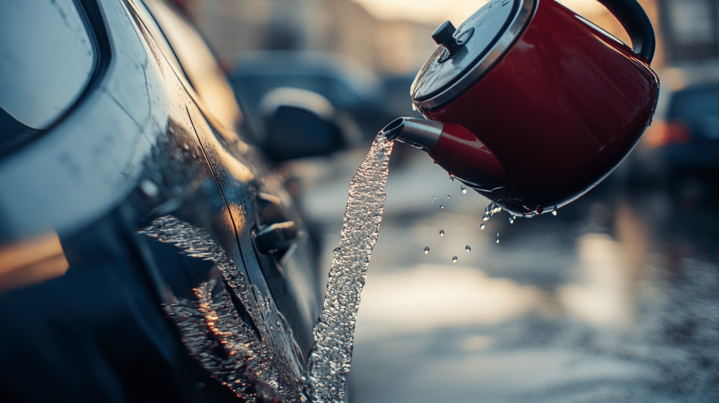 varna-voda-z- konvice Zamrzlý zámek u auta.
